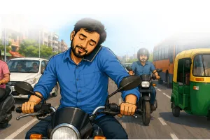 Satire: बाइक पर मोबाइल योग! कान-कंधे के बीच फोन दबाकर नया आसन, साइड इफेक्ट की 100% गारंटी