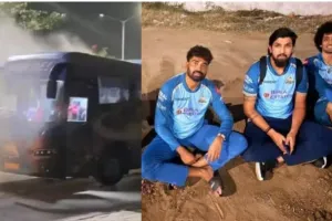 गुजरात टाइटंस की खराब हुई बस, बीच सड़क उतरे सभी खिलाड़ी, फैंस का लगा जमावड़ा