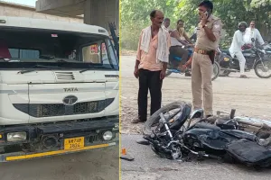 Rampur News : चाकू चौराहे के पास डंपर की चपेट में बाइक सवार के हुए दो टुकड़े, साथी घायल