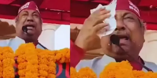 गोरखपुर रैली में भावुक हुए मंत्री संजय निषाद : मंच पर फूट-फूटकर रोए, कहा- छीना जा रहा हमारे लोगों का वोट 