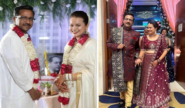 IAS टीना डाबी-प्रदीप गवांडे की शादी और रिसेप्शन की तस्वीरें वायरल, आंबेडकर की फोटो ने खींचा ध्यान