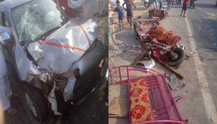 बहराइच: ई रिक्शा में कार ने मारी टक्कर, महिला की मौत, चालक समेत तीन घायल