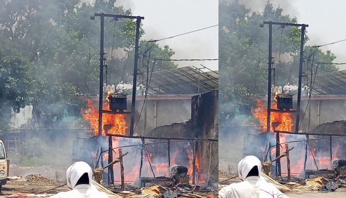 गोंडा: ट्रांसफार्मर में लगी भीषण आग, आधे नगर की बिजली आपूर्ति हुई ठप