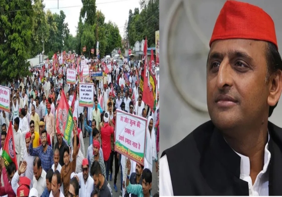 लखनऊ: सपा का पैदल मार्च रोका तो धरने पर बैठे अखिलेश