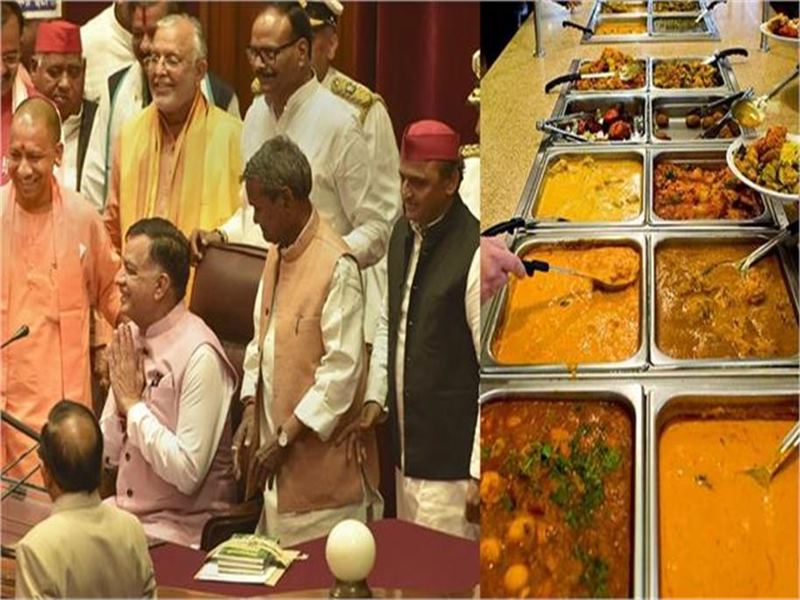 विधानसभा स्पीकर के आवास पर विधायकों के लंच में शामिल हुए सीएम योगी और अखिलेश यादव