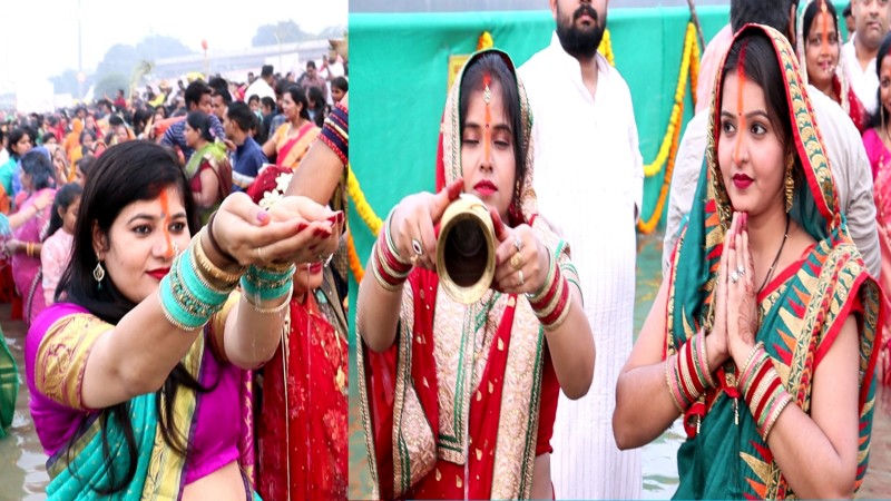 लखनऊ: छठ महापर्व पर सूर्य भगवान को व्रती महिलाओं ने दिया पहला अर्घ्य, जयकारों से गूंजा घाट