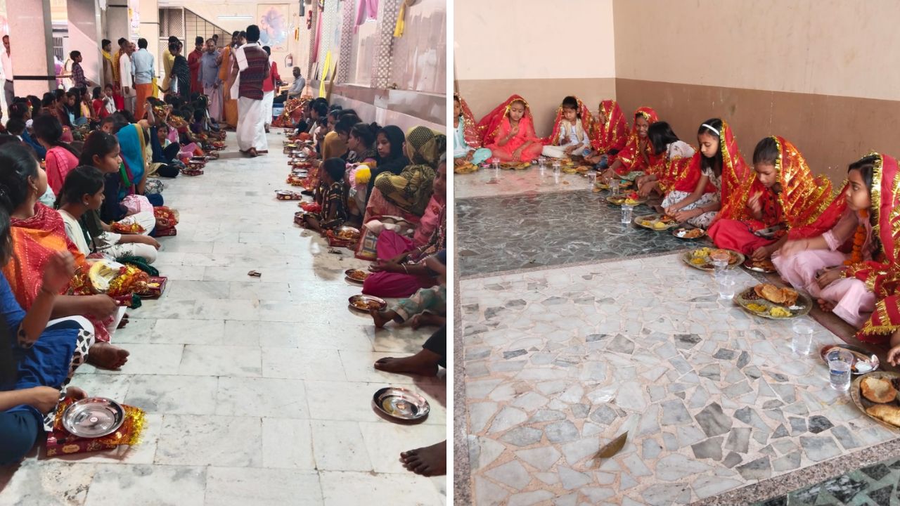 Unnao: नवरात्रि के अंतिम दिन जगह-जगह हुआ कन्याभोज; मां के दर्शन को लगी रही भारी भीड़