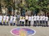 मुरादाबाद : छात्रों ने रंगोली बनाकर दिया मतदान करने का संदेश