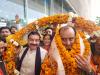 लखनऊ एयरपोर्ट पर भाजपा राज्यसभा प्रत्याशी सुधांशु त्रिवेदी का पुष्प वर्षा,ढोल नगाड़ों के साथ स्वागत