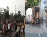 महाराष्ट्र : मुंबई-अहमदाबाद राजमार्ग पर तेल टैंकर पलटा, यातायात बाधित