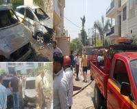 मुरादाबाद : प्लॉट में खड़ी दो कारों में लगी भयानक आग, टला बड़ा हादसा