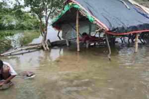 सीतापुर: बढ़ा सरयू नदी का जल स्तर, ग्रामीणों ने ली मचान पर शरण