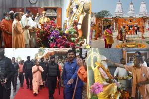 गोरखपुर: गोरक्षपीठ में कार्यवाहक सीएम योगी का हुआ अभिनंदन, फूलों से सजाया गया मंदिर