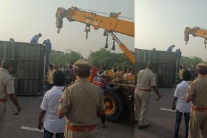 Expressway Accident:  जयपुर से बिहार जा रही डबल डेकर बस पलटी,  दो की मौत, 25 घायल