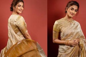 साड़ी पहनकर Pooja Hegde ने दिखाया दिलकश अंदाज, बढ़ी फैंस की धड़कनें