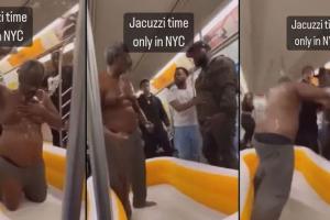 OMG! मेट्रो के अंदर ही नहाने लगा ये शख्‍स, इस VIDEO ने सबको चौंकाया