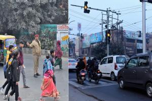 मुरादाबाद : चौराहे पर ट्रैफिक लाइट बंद, अब भी हाथ के इशारे से बढ़ा रहे वाहन