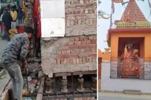 शाहजहांपुर: राजमार्ग में बाधा बन रहे हनुमान मंदिर को एक फीट पीछे हटाया