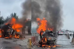 देहरादून: ट्रक की टक्कर से कार में लगी आग, 4 लोगों की दर्दनाक मौत