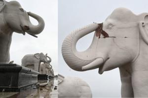 लखनऊ: अंबेडकर पार्क में हाथी के स्टैच्यू पर गिरी बिजली, 60 लाख की मूर्ति क्षतिग्रस्त