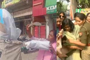 लखनऊ: बीजेपी दफ्तर पर महिलाओं ने बिहार के सीएम नीतीश कुमार का फूंका पुतला, विवादित बयान को बताया शर्मनाक