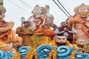 75 तीर्थों का जल व रज लेकर रामोत्सव जागरण का राम रथ पहुंचा संगम, हुआ भव्य स्वागत