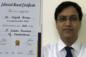 लखनऊ : लोहिया संस्थान के डॉ. दीपक सिंह को मिला Best Editor का अवार्ड