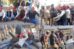 लखनऊ विश्वविद्यालय में समाजवादी छात्रसभा ने फूंका इलाहाबाद विवि के प्रॉक्टर का पुतला, जमकर किया विरोध प्रदर्शन