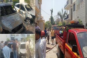 मुरादाबाद : प्लॉट में खड़ी दो कारों में लगी भयानक आग, टला बड़ा हादसा